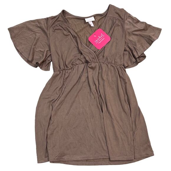 Isabel Maternity Brown Flutter Short Sleeve Modal Knit Top - Size XS - NWT - Picture 1 of 5